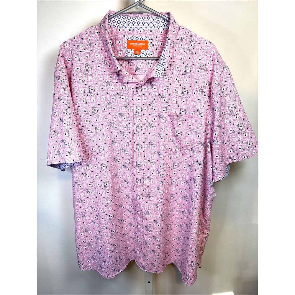 Johnston & Murphy Performance Pink Patterned Short Sleeve Button Down Men’s XXL